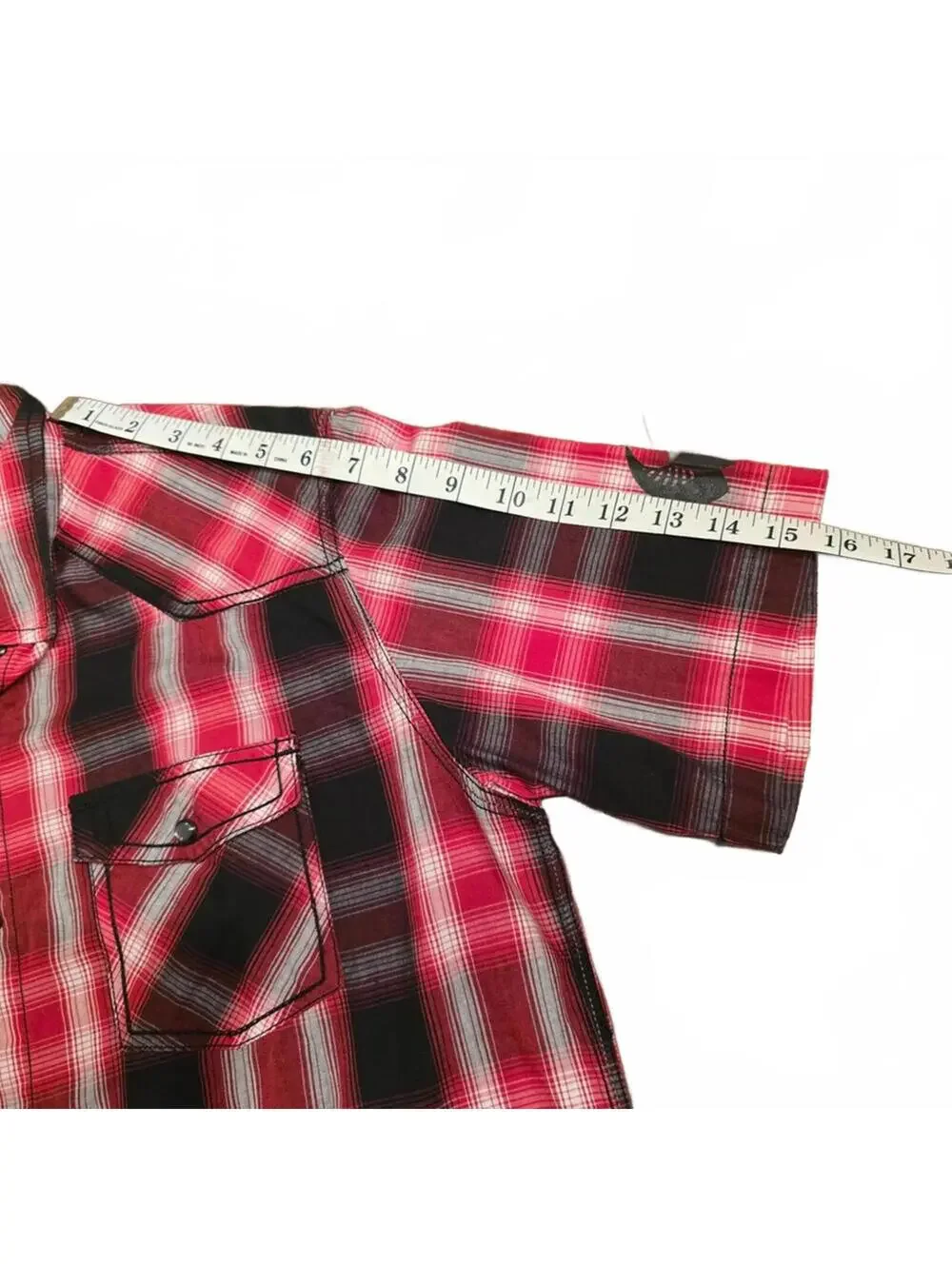 Burnside Red Black Plaid Short Sleeve Button Up Shirt Men’s Large